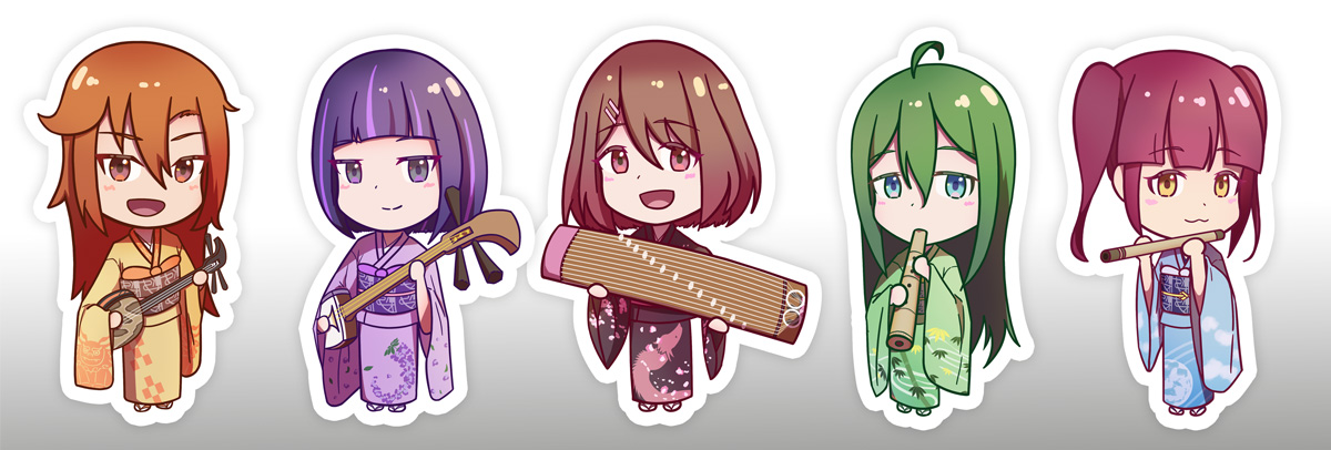 オリジナルキャラクター ステッカー（箏、三味線、尺八、三線、篠笛）