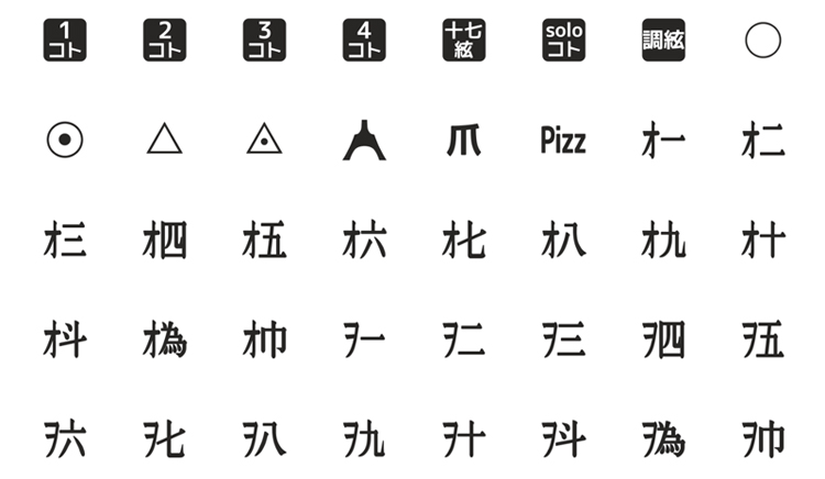 和楽器の楽譜を伝えるLINE絵文字シリーズ Vol.1 箏の楽譜を伝える時の絵文字